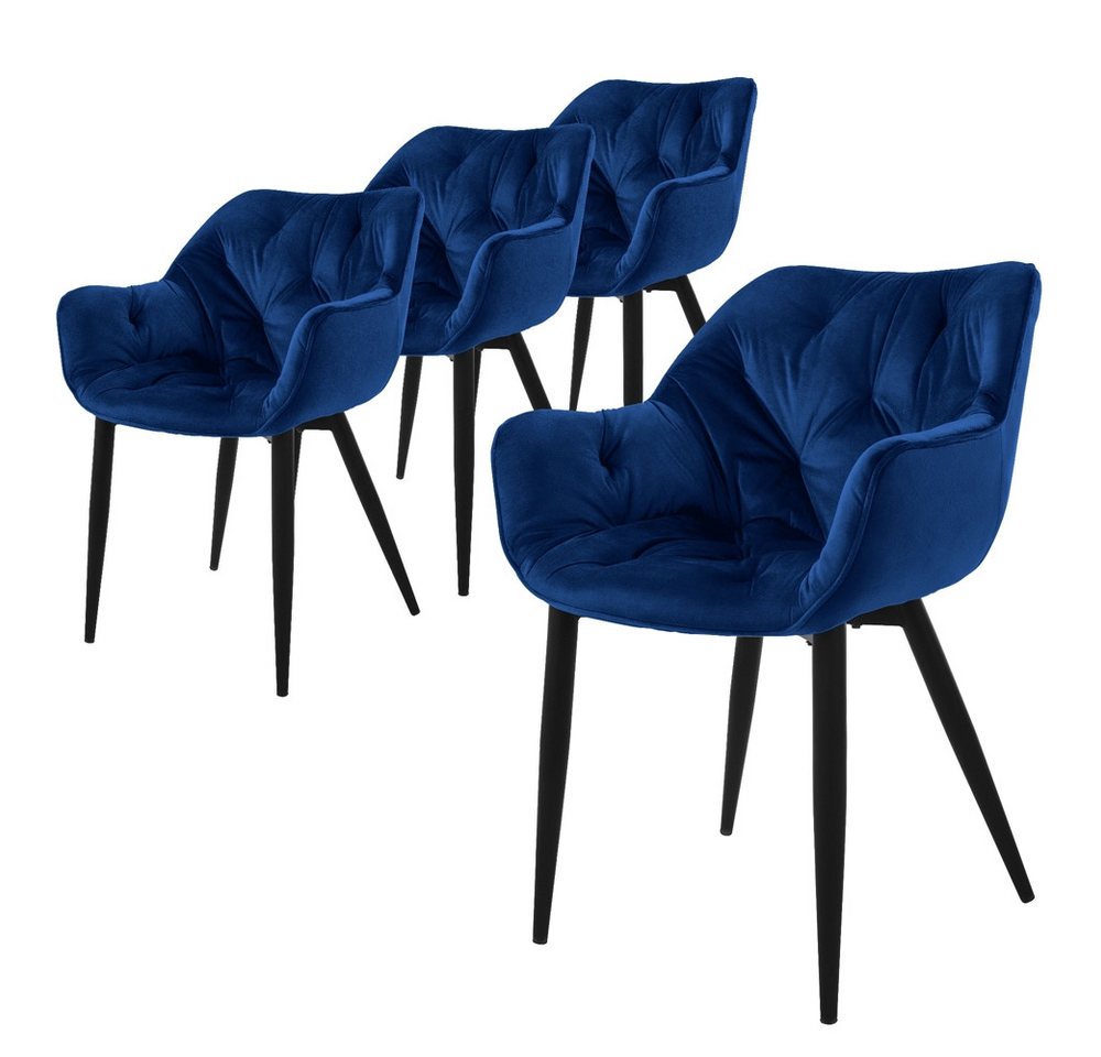 ML-DESIGN Stuhl Esszimmerstuhl mit Rückenlehnen und Armlehnen aus Samt mit Metallbeine (4 St), Ergonomischer Sessel Dunkelblau Wohnzimmerstuhl Polsterstuhl von ML-DESIGN