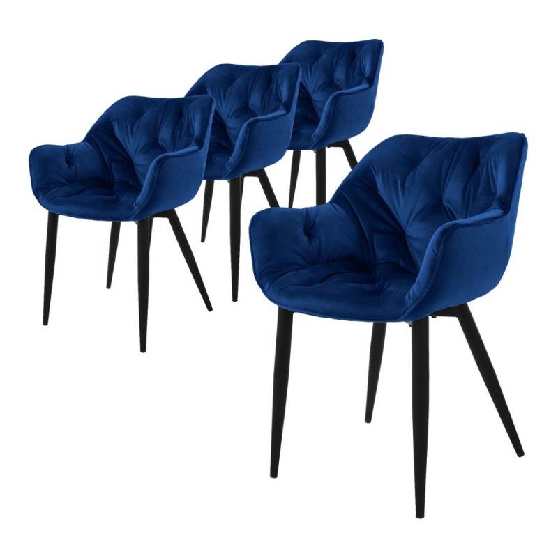 ML-DESIGN Stuhl Esszimmerstuhl mit Rückenlehnen und Armlehnen aus Samt mit Metallbeine (4 St), Ergonomischer Sessel Dunkelblau Wohnzimmerstuhl Polsterstuhl von ML-DESIGN