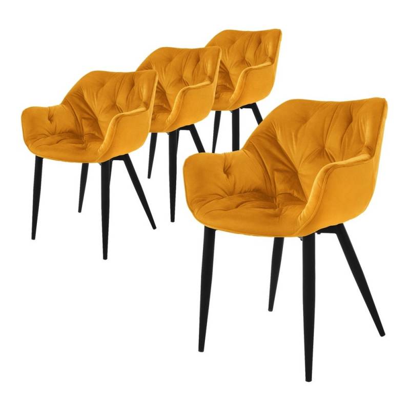 ML-DESIGN Stuhl Esszimmerstuhl mit Rückenlehnen und Armlehnen aus Samt mit Metallbeine (4 St), Ergonomischer Sessel Gelb Wohnzimmerstuhl Polsterstuhl von ML-DESIGN