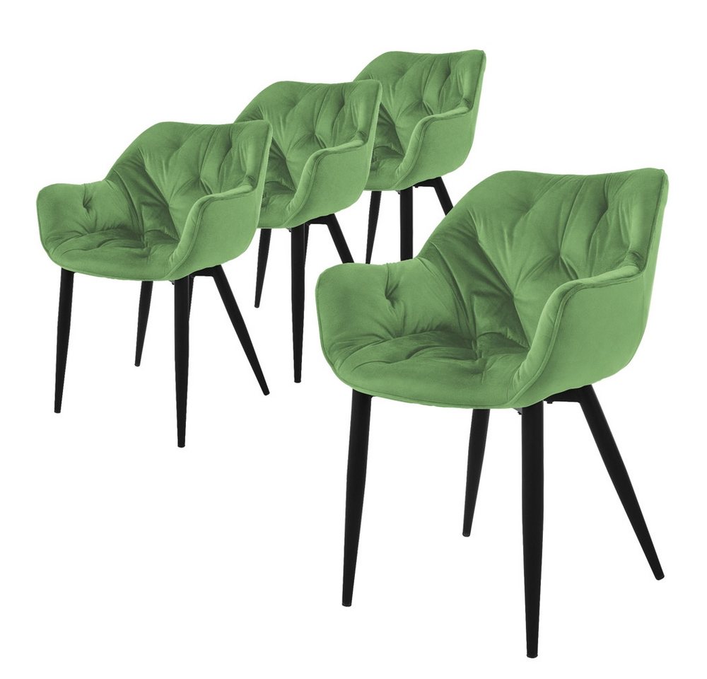 ML-DESIGN Stuhl Esszimmerstuhl mit Rückenlehnen und Armlehnen aus Samt mit Metallbeine (4 St), Ergonomischer Sessel Grün Wohnzimmerstuhl Polsterstuhl von ML-DESIGN