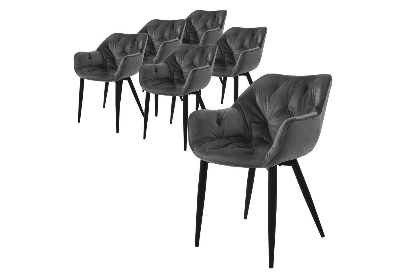 ML-DESIGN Stuhl Esszimmerstuhl mit Rückenlehnen und Armlehnen aus Samt mit Metallbeine (6 St), Ergonomischer Sessel Anthrazit Wohnzimmerstuhl Polsterstuhl von ML-DESIGN