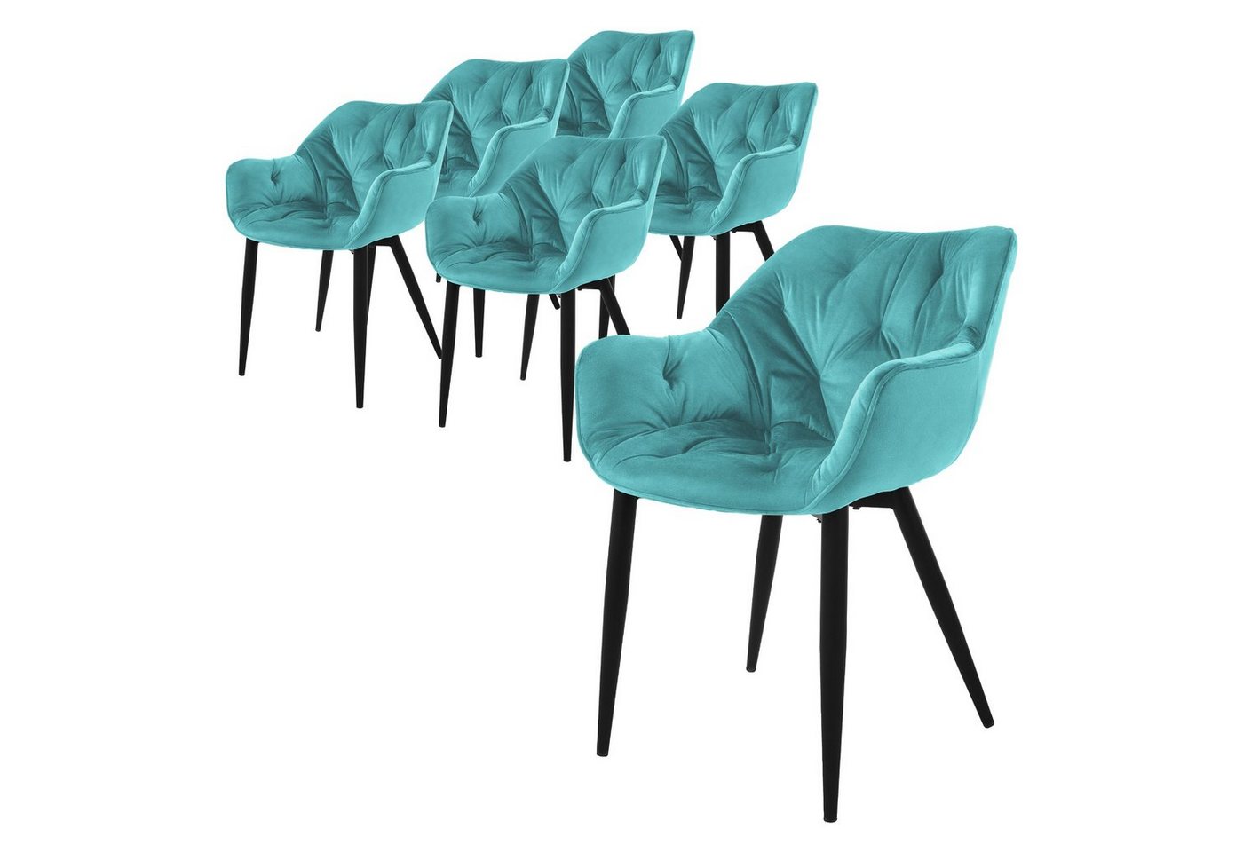 ML-DESIGN Stuhl Esszimmerstuhl mit Rückenlehnen und Armlehnen aus Samt mit Metallbeine (6 St), Ergonomischer Sessel Blau Wohnzimmerstuhl Polsterstuhl von ML-DESIGN