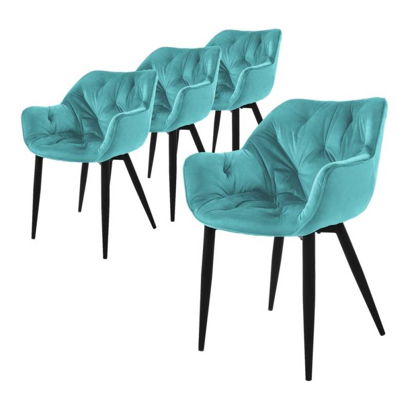 ML-DESIGN Stuhl Esszimmerstuhl mit Rückenlehnen und Armlehnen aus Samt mit Metallbeine (Komplett-Set, 4 St), Ergonomischer Sessel Blau Wohnzimmerstuhl Polsterstuhl von ML-DESIGN