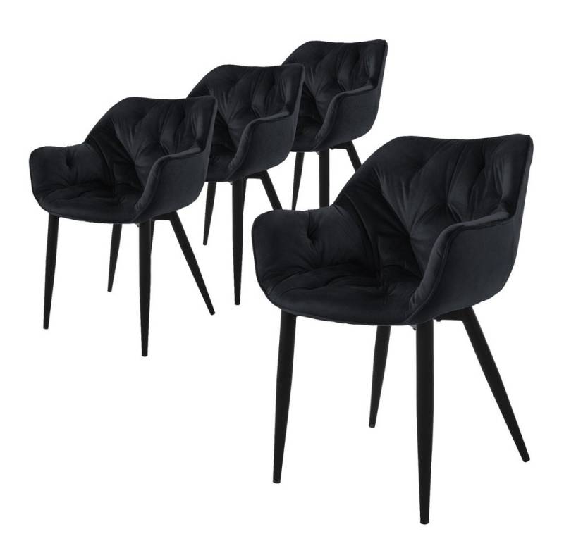 ML-DESIGN Stuhl Esszimmerstuhl mit Rückenlehnen und Armlehnen aus Samt mit Metallbeine (Komplett-Set, 4 St), Ergonomischer Sessel Schwarz Wohnzimmerstuhl Polsterstuhl von ML-DESIGN