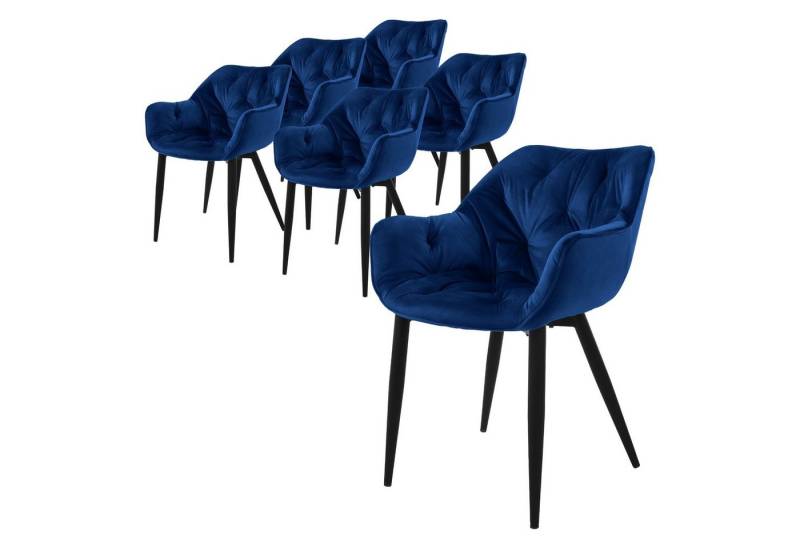 ML-DESIGN Stuhl Esszimmerstuhl mit Rückenlehnen und Armlehnen aus Samt mit Metallbeine (Komplett-Set, 6 St), Ergonomischer Sessel Dunkelblau Wohnzimmerstuhl Polsterstuhl von ML-DESIGN