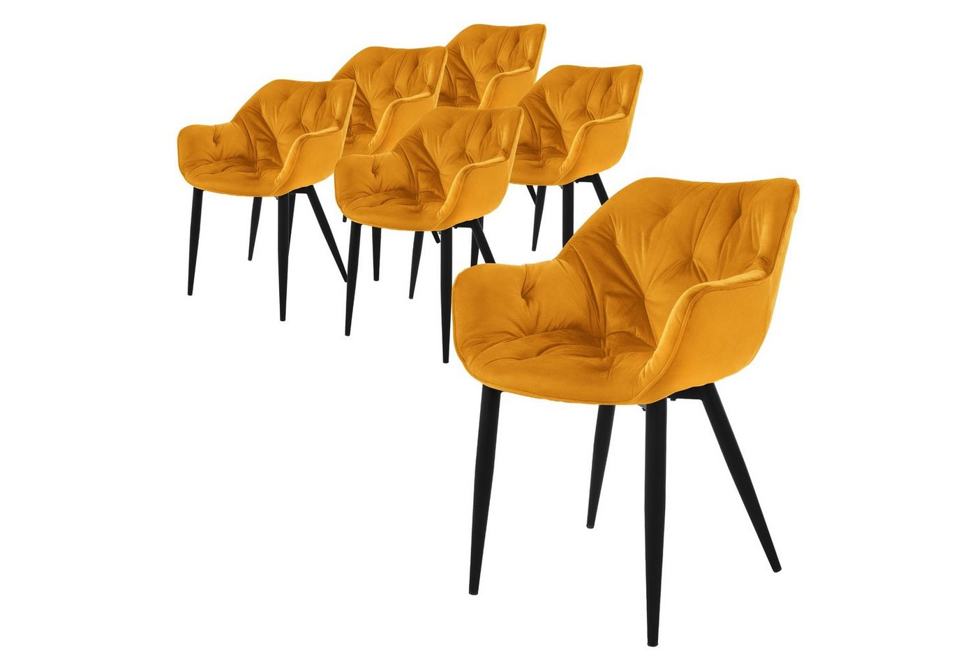 ML-DESIGN Stuhl Esszimmerstuhl mit Rückenlehnen und Armlehnen aus Samt mit Metallbeine (Komplett-Set, 6 St), Ergonomischer Sessel Gelb Wohnzimmerstuhl Polsterstuhl von ML-DESIGN