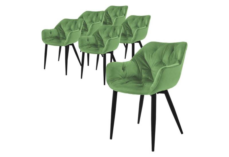 ML-DESIGN Stuhl Esszimmerstuhl mit Rückenlehnen und Armlehnen aus Samt mit Metallbeine (Komplett-Set, 6 St), Ergonomischer Sessel Grün Wohnzimmerstuhl Polsterstuhl von ML-DESIGN