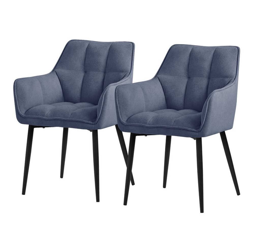 ML-DESIGN Stuhl Esszimmerstuhl mit dickem gepolsterter Sitz Rücken- und Armlehnen (2 St), Wohnzimmerstuhl aus Frotteestoff Blau Loungesessel Küchenstuhl von ML-DESIGN