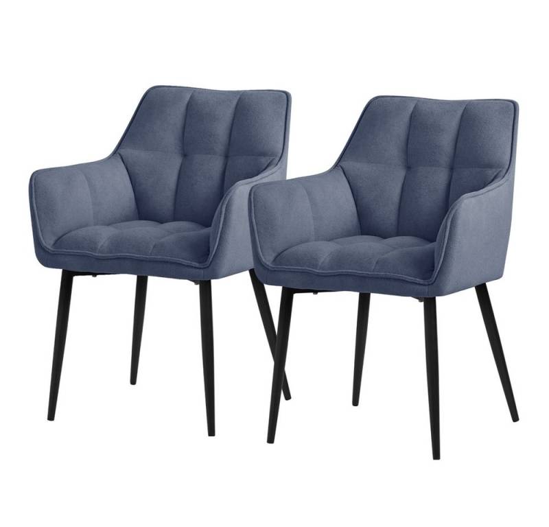 ML-DESIGN Stuhl Esszimmerstuhl mit dickem gepolsterter Sitz Rücken- und Armlehnen (2 St), Wohnzimmerstuhl aus Frotteestoff Blau Loungesessel Küchenstuhl von ML-DESIGN