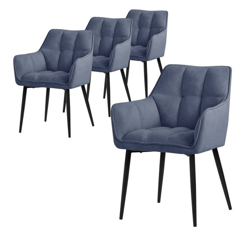 ML-DESIGN Stuhl Esszimmerstuhl mit dickem gepolsterter Sitz Rücken- und Armlehnen (4 St), Wohnzimmerstuhl aus Frotteestoff Blau Loungesessel Polsterstuhl von ML-DESIGN