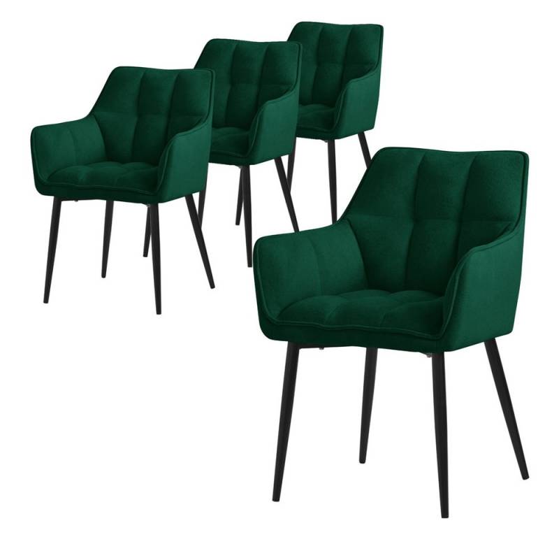 ML-DESIGN Polsterstuhl Esszimmerstuhl mit dickem gepolsterter Sitz Rücken- und Armlehnen (4 St), Wohnzimmerstuhl aus Frotteestoff Dunkelgrün Loungesessel Küchenstuhl von ML-DESIGN