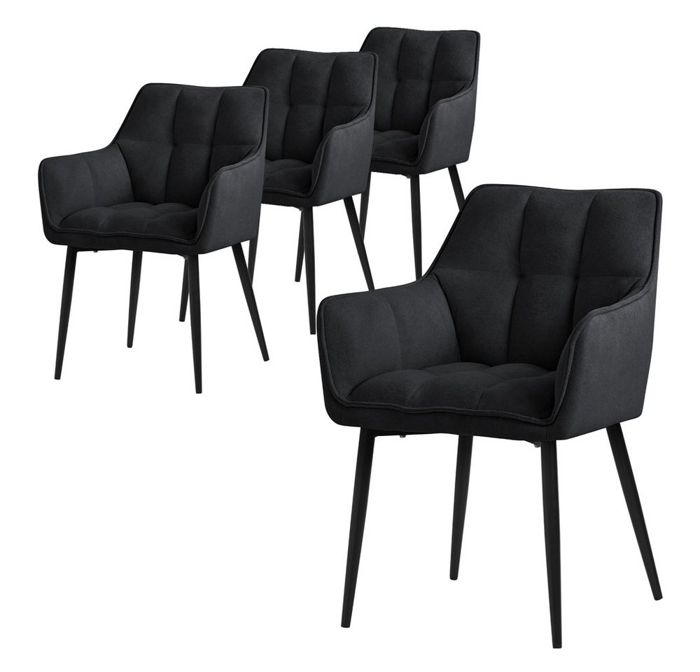 ML-DESIGN Stuhl Esszimmerstuhl mit dickem gepolsterter Sitz Rücken- und Armlehnen (4 St), Wohnzimmerstuhl aus Frotteestoff Schwarz Loungesessel Küchenstuhl von ML-DESIGN