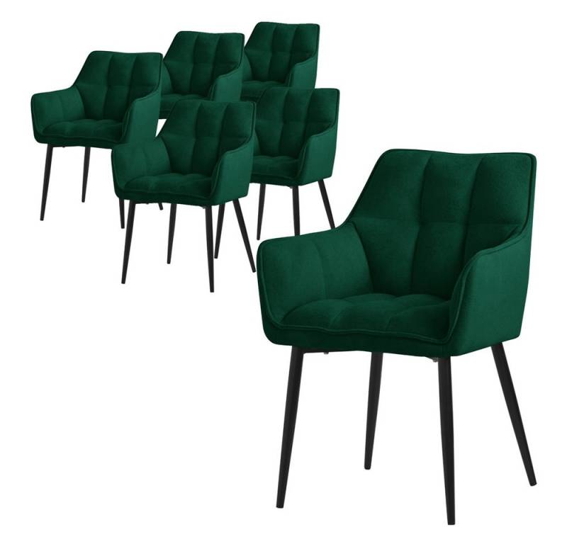 ML-DESIGN Stuhl Esszimmerstuhl mit dickem gepolsterter Sitz Rücken- und Armlehnen (6 St), Wohnzimmerstuhl aus Frotteestoff Dunkelgrün Loungesessel Polsterstuhl von ML-DESIGN