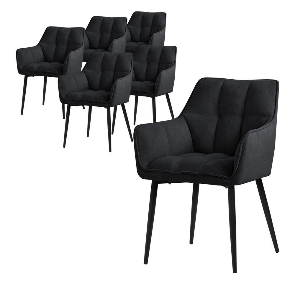 ML-DESIGN Polsterstuhl Esszimmerstuhl mit dickem gepolsterter Sitz Rücken- und Armlehnen (6 St), Wohnzimmerstuhl aus Frotteestoff Schwarz Loungesessel Küchenstuhl von ML-DESIGN