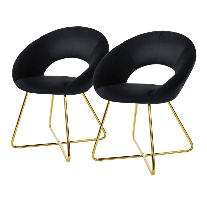 ML-DESIGN Stuhl Samtstuhl Esszimmerstuhl & Wohnzimmerstuhl mit goldenen Metallbeinen (2 St), Design Lounge Polsterstuhl 2er Set Clubsessel Esstisch Samt Schwarz von ML-DESIGN