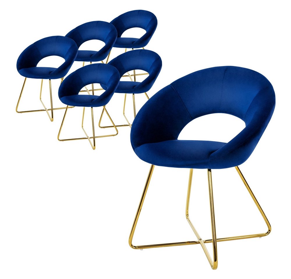 ML-DESIGN Stuhl Samtstuhl Esszimmerstuhl & Wohnzimmerstuhl mit goldenen Metallbeinen (6 St), Design Lounge Polsterstuhl 2er Set Clubsessel Esstisch Samt Blau von ML-DESIGN