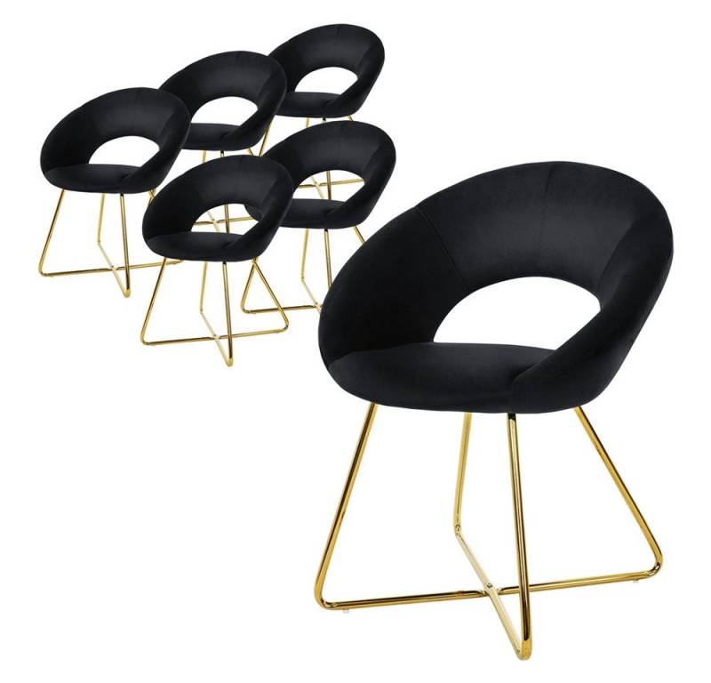 ML-DESIGN Stuhl Samtstuhl Esszimmerstuhl & Wohnzimmerstuhl mit goldenen Metallbeinen (6 St), Design Lounge Polsterstuhl 2er Set Clubsessel Esstisch Samt Schwarz von ML-DESIGN