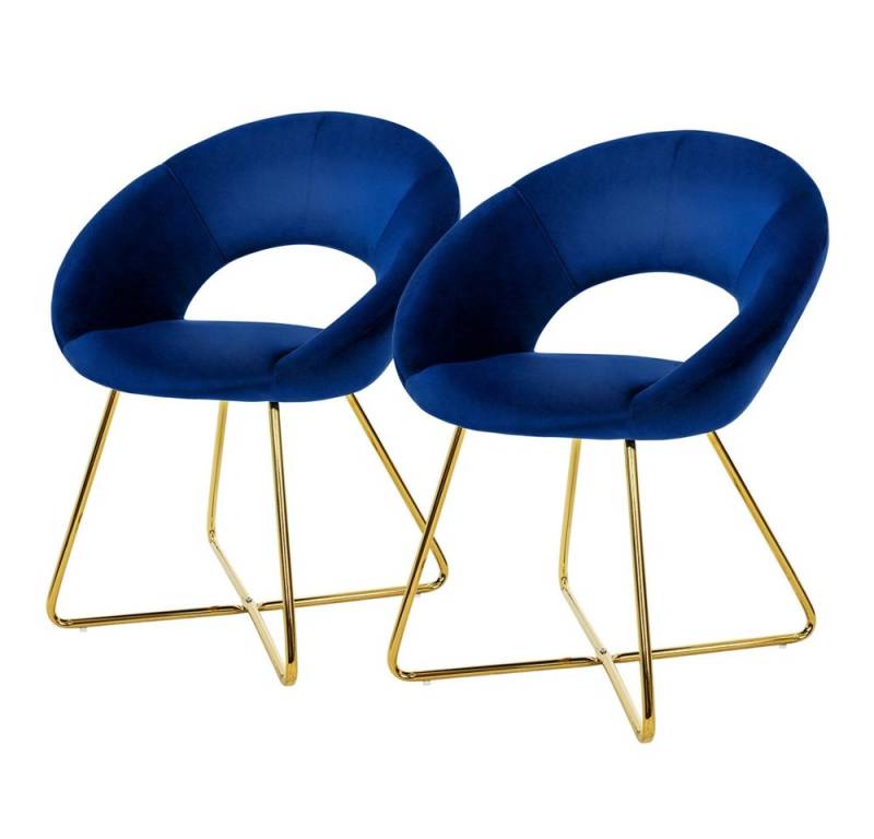 ML-DESIGN Stuhl Samtstuhl Esszimmerstuhl & Wohnzimmerstuhl mit goldenen Metallbeinen (2 St), Design Lounge Polsterstuhl 2er Set Clubsessel Esstisch Samt Blau von ML-DESIGN