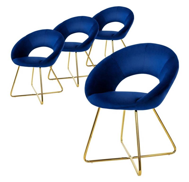 ML-DESIGN Stuhl Samtstuhl Esszimmerstuhl & Wohnzimmerstuhl mit goldenen Metallbeinen (Komplett-Set, 4 St), Design Lounge Polsterstuhl 2er Set Clubsessel Esstisch Samt Blau von ML-DESIGN