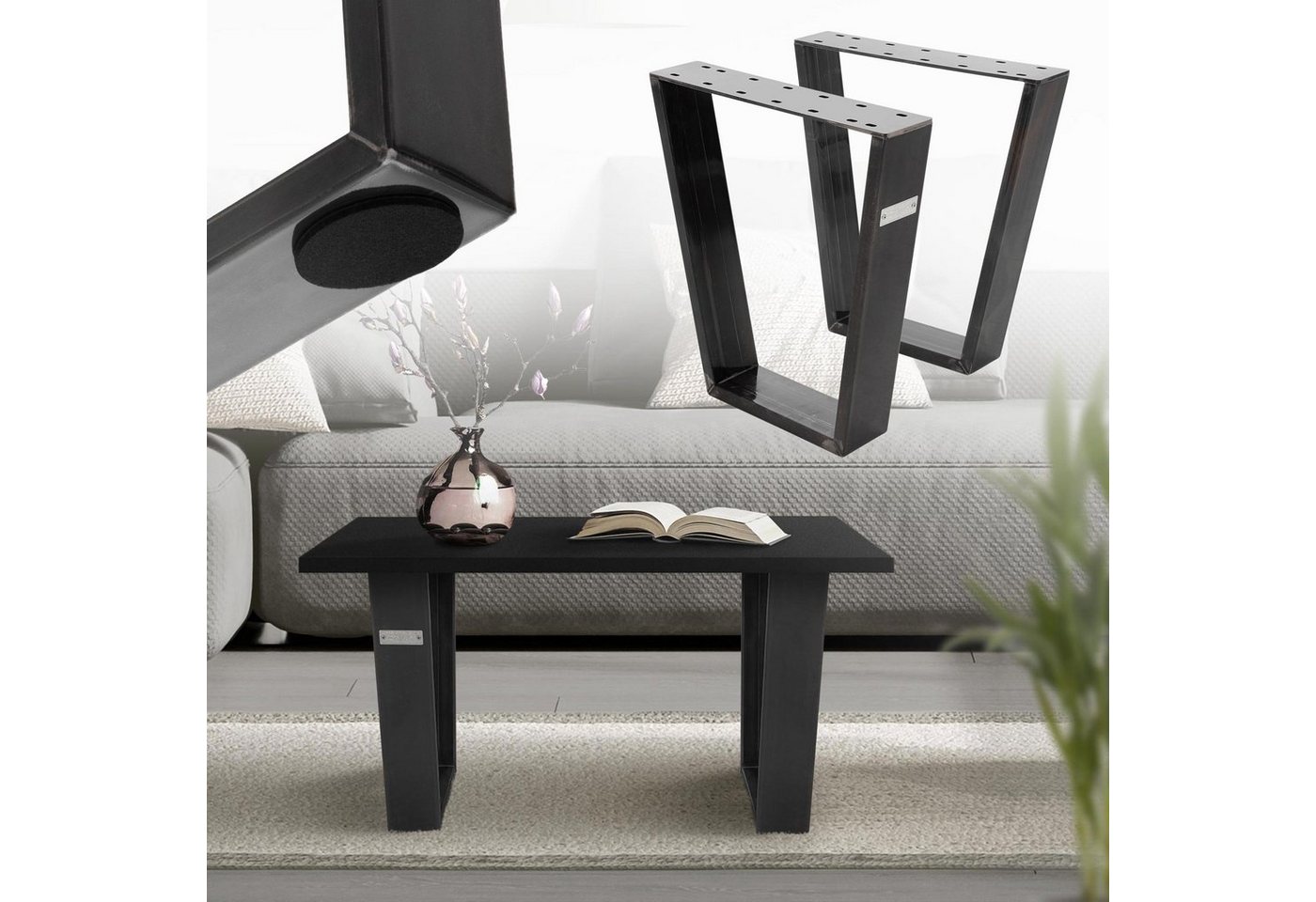ML-DESIGN Tischbein Tischkufen Tischgestell Tischuntergestell Möbelfüße, 2er Set Trapez V-Form aus Stahl pulverbeschichtet von ML-DESIGN