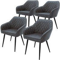 4er Set Esszimmerstühle Anthrazit mit Armlehne & Rückenlehne, Küchenstuhl mit Kunstlederbezug, Polsterstuhl mit Metallbeinen, Ergonomischer Stuhl für von ML-DESIGN