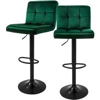 Barhocker 2er Set, Bezug aus Samt, Grün, Gepolsterter Barstuhl mit Rückenlehne und Fußstütze, Tresenhocker höhenverstellbar 63-83cm, 360° drehbar, Barhocker 2er Set, Bezug aus Samt, Grün, Gepolsterter Barstuhl mit Rückenlehne und Fußstütze, Tresenhocker höhenverstellbar 63-83cm, 360° drehbar, von ML-DESIGN