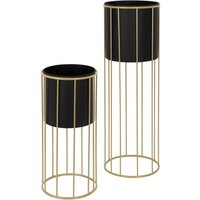 Blumenständer 2er Set, Schwarz-Gold, 21x46,7/24x70,5 cm, rund, Stahl, Blumentopfständer mit Übertopf, Metall Pflanzenständer, Blumentopfhalter 2-tlg, von ML-DESIGN