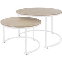 ML-Design Couchtisch 2er Set rund Ø59x40 cm / Ø74x48 cm, MDF-Platte Sonoma-Eiche, Metallrahmen Weiß, Beistelltisch-Set, Satztische in 2 Größen, 2 von ML-DESIGN
