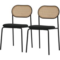 ML-Design Esszimmerstühle 2er Set, Schwarz, Küchenstuhl mit Rattan Rückenlehne, Gepolsterte Stühle mit gebogener Netzrücke, Rattanstuhl mit von ML-DESIGN