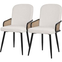 ML-Design Esszimmerstühle 2er Set Beige mit Stoffbezug, Küchenstuhl mit Rattan Optik-Armlehnen, Gepolsterte Stühle mit Metallbeinen, Sessel von ML-DESIGN