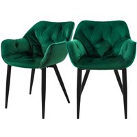 Esszimmerstühle 2er Set Dunkelgrün, Küchenstuhl mit dickem Samtstoff gepolsterter Sitz, Metallbeinen, Wohnzimmerstuhl mit Rücken- und Armlehnen, von ML-DESIGN
