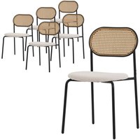 ML-Design Esszimmerstühle 6er Set Beige, Küchenstuhl mit Rattan Rückenlehne, Gepolsterte Stühle mit gebogener Netzrücke, Rattanstuhl mit von ML-DESIGN
