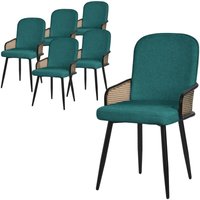 ML-Design Esszimmerstühle 6er Set Petrol mit Stoffbezug, Küchenstuhl mit Rattan Optik-Armlehnen, Gepolsterte Stühle mit Metallbeinen, Sessel ML-Design Esszimmerstühle 6er Set Petrol mit Stoffbezug, Küchenstuhl mit Rattan Optik-Armlehnen, Gepolsterte Stühle mit Metallbeinen, Sessel von ML-DESIGN