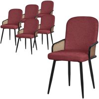 ML-Design Esszimmerstühle 6er Set Rot mit Stoffbezug, Küchenstuhl mit Rattan Optik-Armlehnen, Gepolsterte Stühle mit Metallbeinen, Sessel ML-Design Esszimmerstühle 6er Set Rot mit Stoffbezug, Küchenstuhl mit Rattan Optik-Armlehnen, Gepolsterte Stühle mit Metallbeinen, Sessel von ML-DESIGN