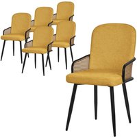 ML-Design Esszimmerstühle 6er Set Senf mit Stoffbezug, Küchenstuhl mit Rattan Optik-Armlehnen, Gepolsterte Stühle mit Metallbeinen, Sessel von ML-DESIGN
