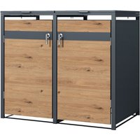 ML-Design Mülltonnenbox 2er 2 Tonnen 240L 132x80x116,3cm Anthrazit-Holzoptik, Stahl, wetterfest/abschließbar Mülltonnenverkleidung Klappdeckel/2 von ML-DESIGN