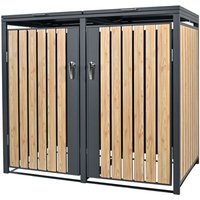 ML-Design Mülltonnenbox 2er 2 Tonnen 240L 132x80x116,3cm Anthrazit-Holzoptik, Stahl wetterfest/abschließbar Mülltonnenverkleidung Klappdeckel/2 von ML-DESIGN