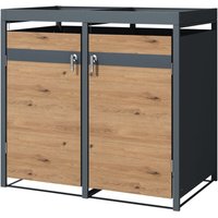 ML-Design Mülltonnenbox 2er mit Pflanzdach für 2 Tonnen, 240L 132x80x124 cm Holzoptik, Stahl, wetterfest, Abschließbare Mülltonnenverkleidung mit von ML-DESIGN