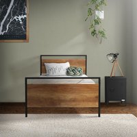 Metallbett mit Lattenrost, 90x200 cm, Schwarz/Braun, mit Holz-Kopf- und Fußteil - Ml-design von ML-DESIGN