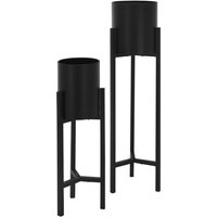 Blumenständer im 2er Set, Schwarz, 18x18x56cm / 20x20x76cm , Moderne Blumentopfständer mit Übertopf, Robuste Pflanzenständer aus Metall, von ML-DESIGN