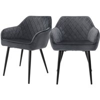 2er Set Esszimmerstühle mit Armlehne und Rückenlehne, Anthrazit, Küchenstuhl mit Samtbezug, Polsterstuhl mit Metallbeinen, Ergonomischer Stuhl für von ML-DESIGN