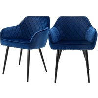 Ml-design - 2er Set Esszimmerstühle mit Armlehne und Rückenlehne, Dunkelblau, Küchenstuhl mit Samtbezug, Polsterstuhl mit Metallbeinen, Ergonomischer von ML-DESIGN