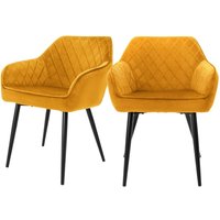 Ml-design - 2er Set Esszimmerstühle mit Armlehne und Rückenlehne, Senfgelb, Küchenstuhl mit Samtbezug, Polsterstuhl mit Metallbeinen, Ergonomischer von ML-DESIGN