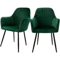 2er Set Esszimmerstühle mit Rücken- und Armlehnen, Grün, Küchenstühle mit Samtbezug, Polsterstühle mit Metallbeinen, Ergonomische Stühle für von ML-DESIGN