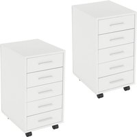 Ml-design - 2er Set Rollcontainer mit 5 Schubladen, 33x38x63,5 cm, Weiß, Holz, Alu-Griffe, Mobiler Aktenschrank, Büroschrank mit Rädern, von ML-DESIGN