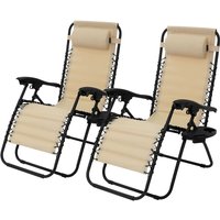 2er Set Sonnenliege klappbar, Beige, Liegestuhl mit verstellbarem Kopfpolster & Rückenlehne, Gartenliege mit Schnürsystem, Zero Gravity Outdoor von ML-DESIGN