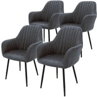 4er Set Esszimmerstühle mit Rücken- und Armlehnen, Anthrazit, Küchenstühle mit PU-Kunstleder-Bezug, Polsterstühle mit Metallbeinen, Ergonomische von ML-DESIGN