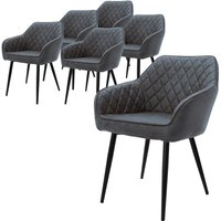 Ml-design - 6er Set Esszimmerstühle mit Armlehne & Rückenlehne, Anthrazit, Küchenstuhl mit Kunstlederbezug, Polsterstuhl mit Metallbeinen, von ML-DESIGN