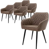 6er Set Esszimmerstühle mit Armlehne und Rückenlehne, Braun, Küchenstuhl mit Kunstlederbezug, Polsterstuhl mit Metallbeinen, Ergonomischer Stuhl für von ML-DESIGN