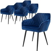 6er Set Esszimmerstühle mit Armlehne und Rückenlehne, Dunkelblau, Küchenstuhl mit Samtbezug, Polsterstuhl mit Metallbeinen, Ergonomischer Stuhl für von ML-DESIGN